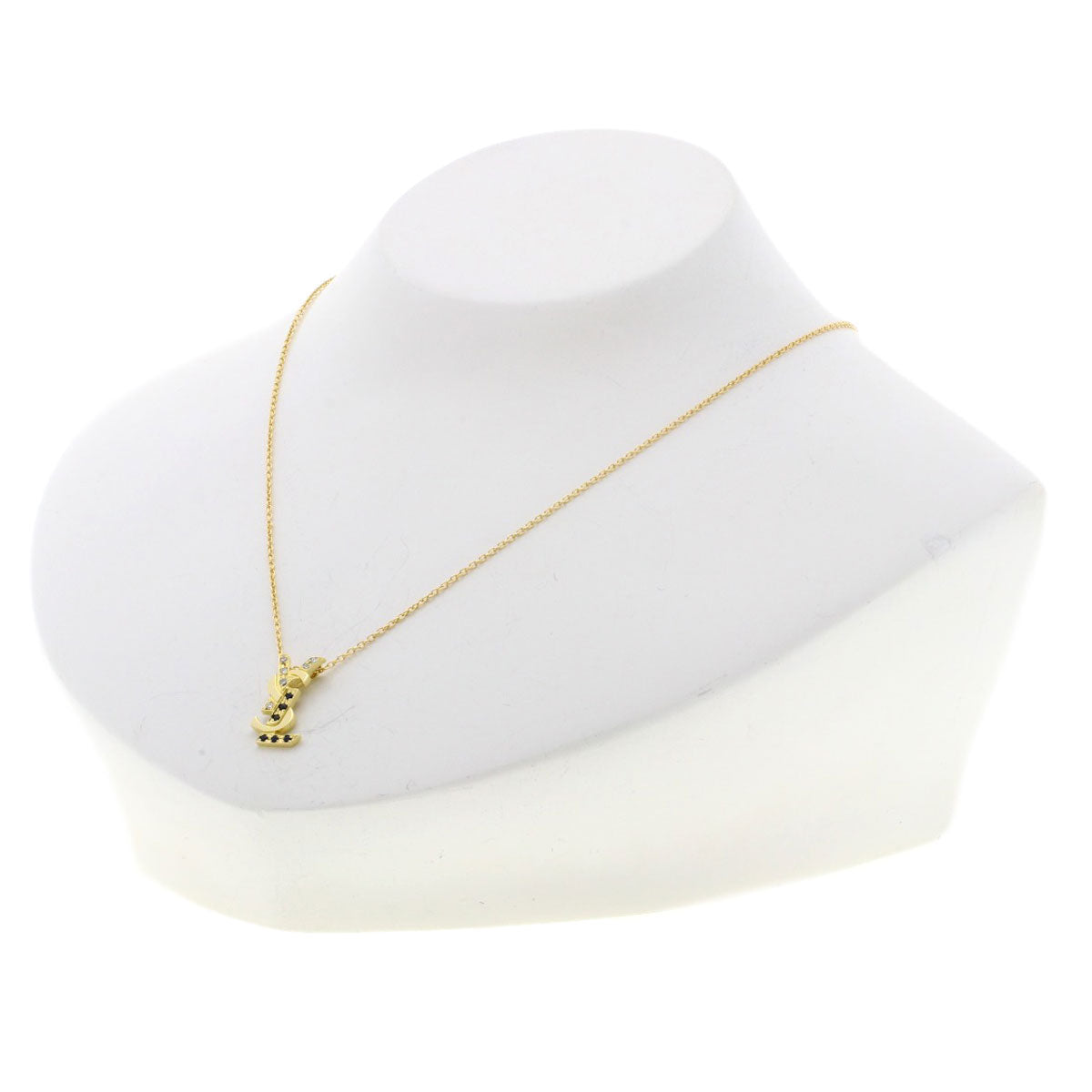 YVES SAINT LAURENT Logo motif sapphire diamond Necklace K18 Yellow Gold Ladies [Used]
