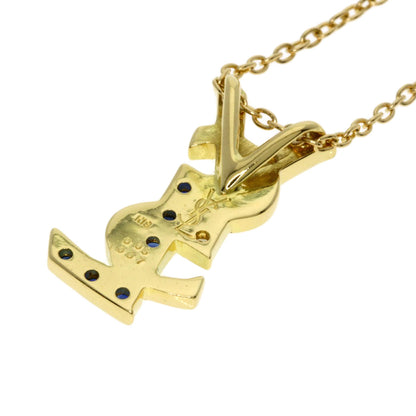 YVES SAINT LAURENT Logo motif sapphire diamond Necklace K18 Yellow Gold Ladies [Used]