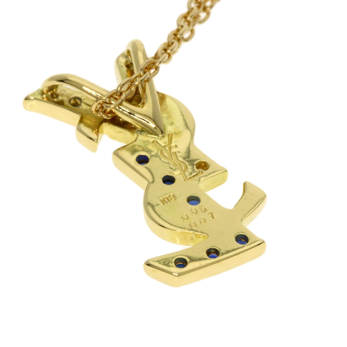 YVES SAINT LAURENT Logo motif sapphire diamond Necklace K18 Yellow Gold Ladies [Used]