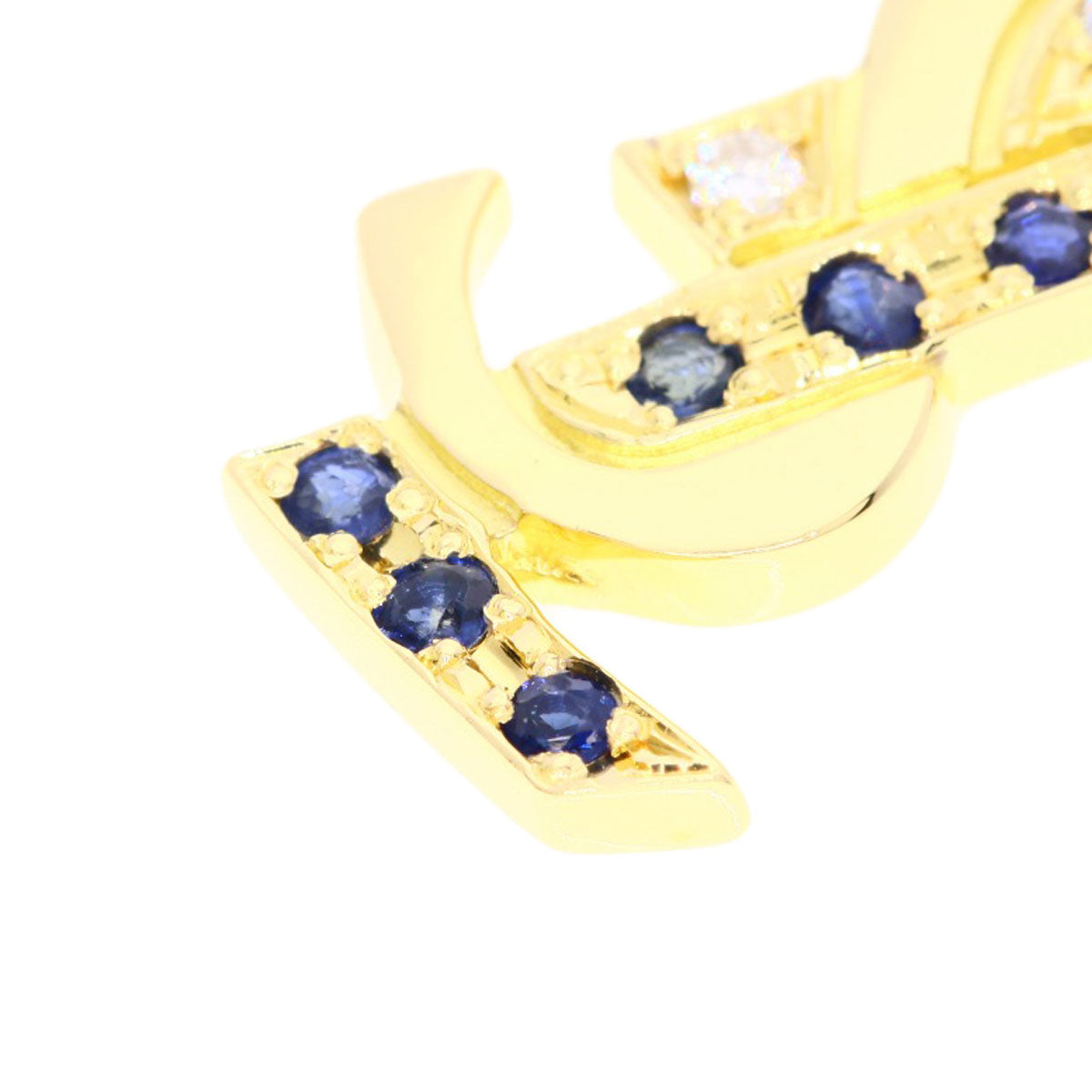 YVES SAINT LAURENT Logo motif sapphire diamond Necklace K18 Yellow Gold Ladies [Used]