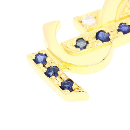YVES SAINT LAURENT Logo motif sapphire diamond Necklace K18 Yellow Gold Ladies [Used]