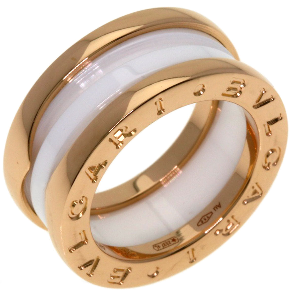 BVLGARI B.zero1 2-band White Ceramic #45 Ring K18 Pink Gold CeramicLadies [Used]