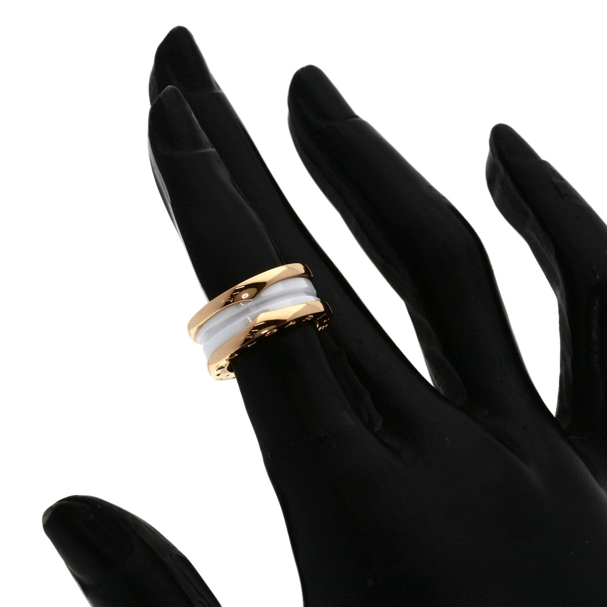 BVLGARI B.zero1 2-band White Ceramic #45 Ring K18 Pink Gold CeramicLadies [Used]