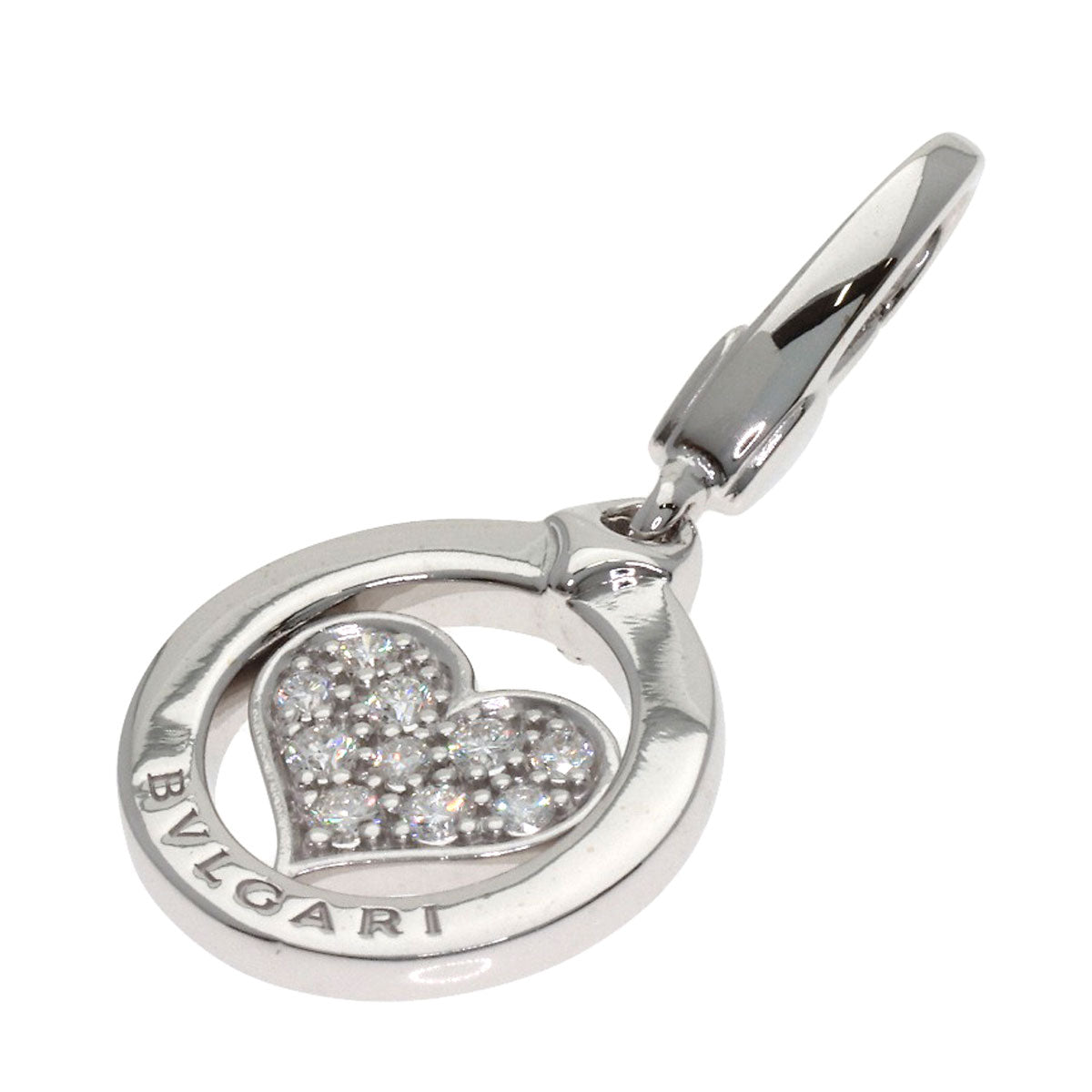 BVLGARI Tondo Heart Diamond Charm Pendant top K18 White Gold Ladies [Used]