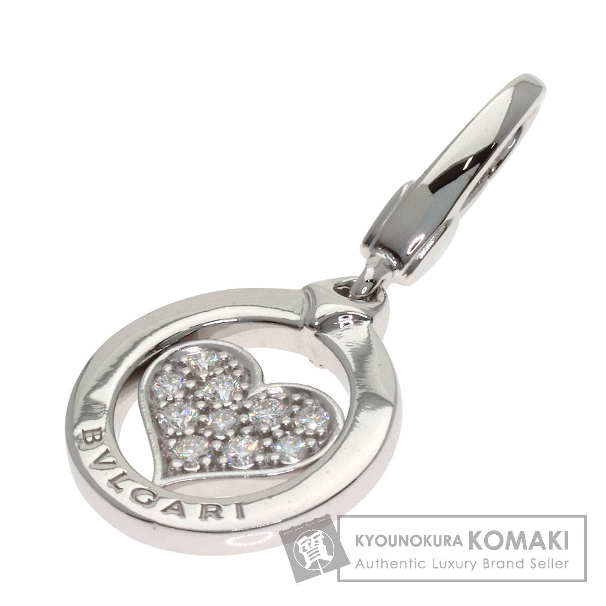 BVLGARI Tondo Heart Diamond Charm Pendant top K18 White Gold Ladies [Used]