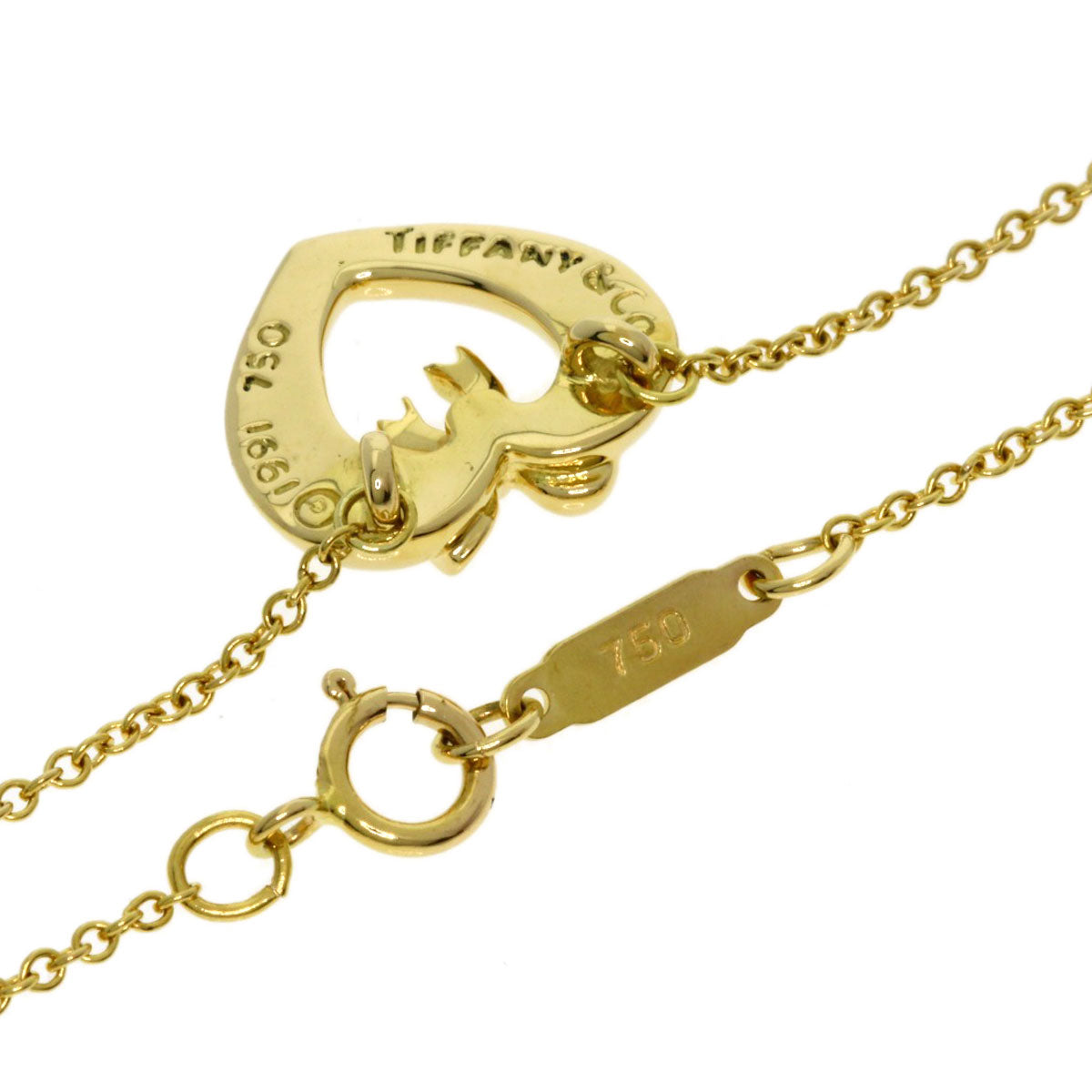 TIFFANY&Co. Heart ribbon Necklace K18 Yellow Gold Ladies [Used]