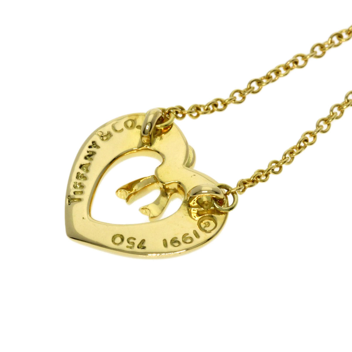 TIFFANY&Co. Heart ribbon Necklace K18 Yellow Gold Ladies [Used]