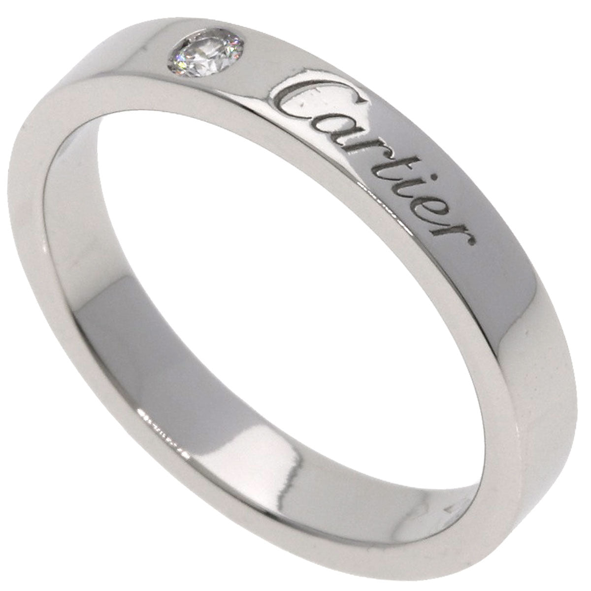 CARTIER Engraved 1P Diamond #50 Ring Platinum PT950 Ladies [Used]