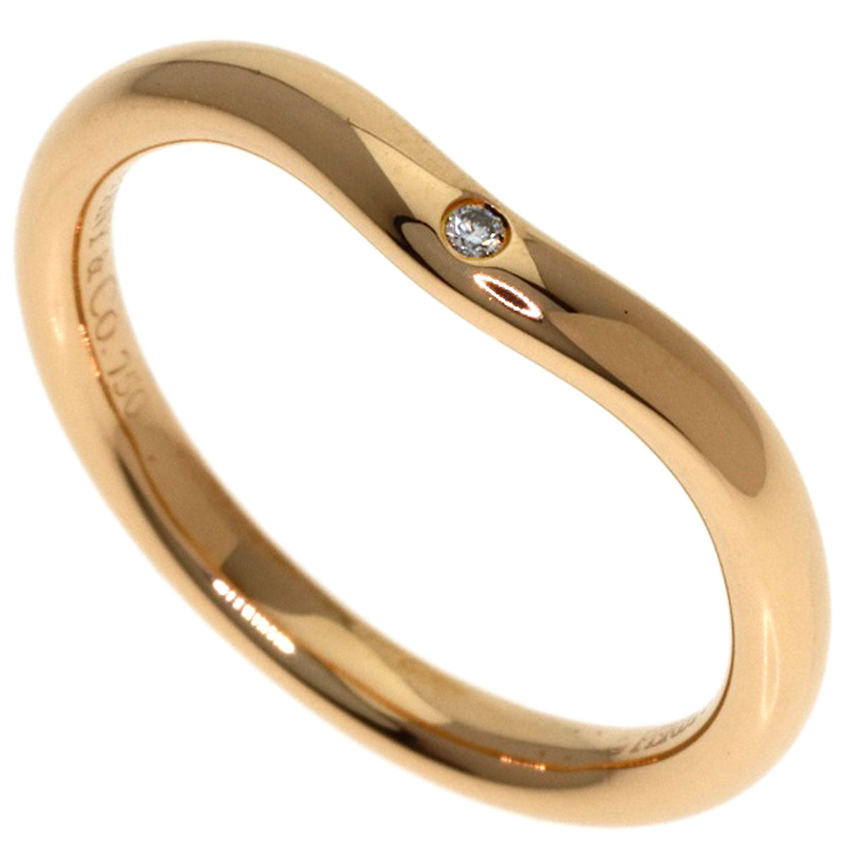 TIFFANY&Co. Curved Band 1P Diamond Ring K18 Pink Gold Ladies [Used]