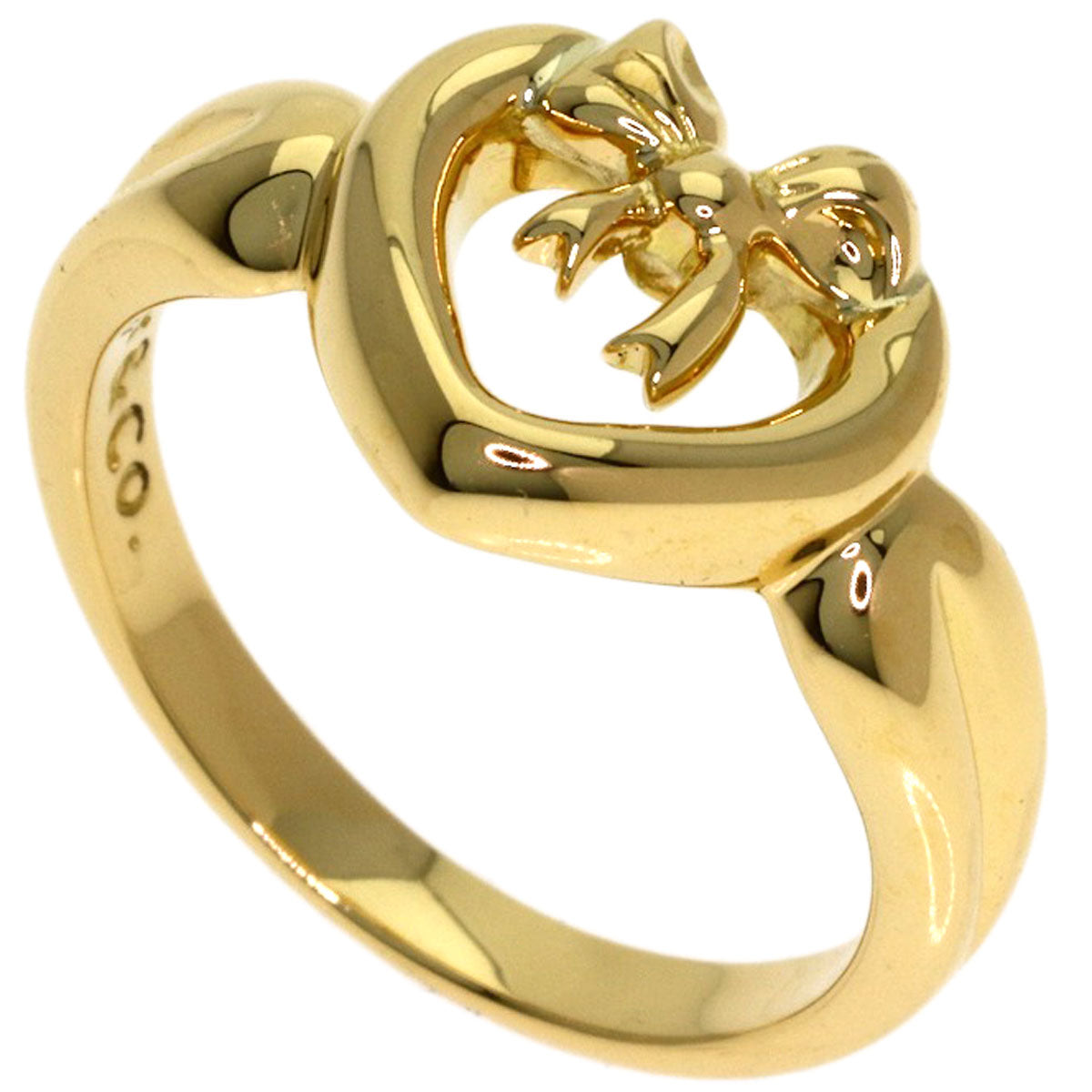 TIFFANY&Co. Heart with Bow Ring K18 Yellow Gold Ladies [Used]