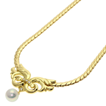 MIKIMOTO Pearl Pearl Diamond Necklace K18 Yellow Gold Ladies [Used]