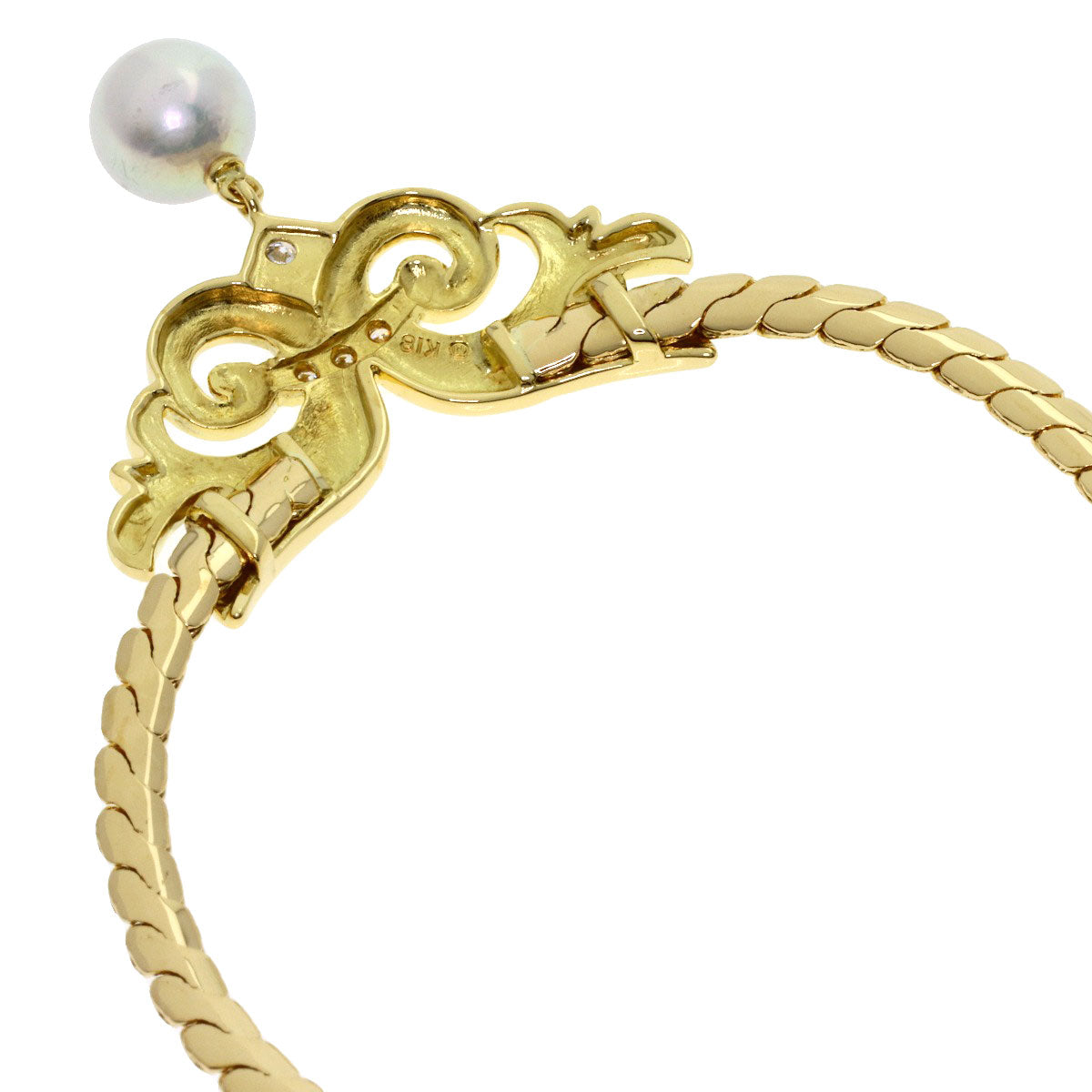 MIKIMOTO Pearl Pearl Diamond Necklace K18 Yellow Gold Ladies [Used]