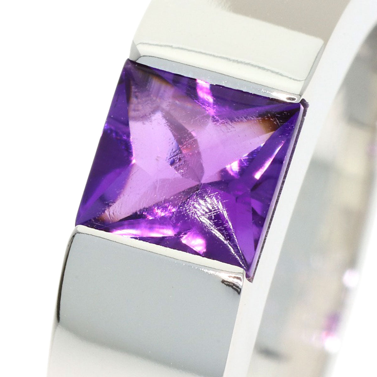 CARTIER Tank ring Amethyst #57 Ring K18 White Gold Ladies [Used]