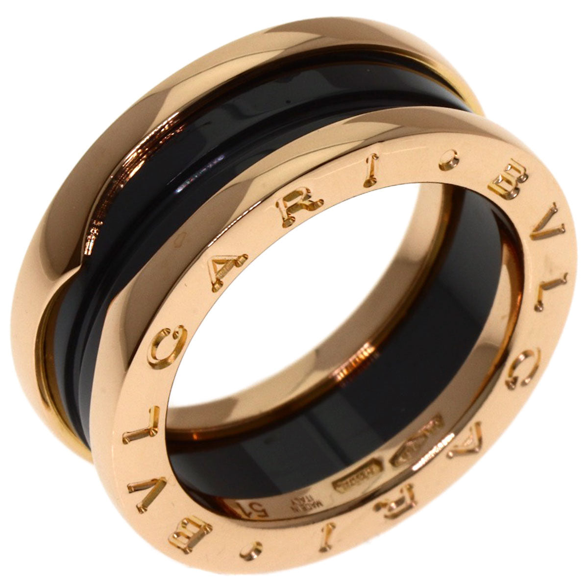 BVLGARI B.zero1 2-band Black Ceramic #51 Ring K18 Pink Gold Ladies [Used]