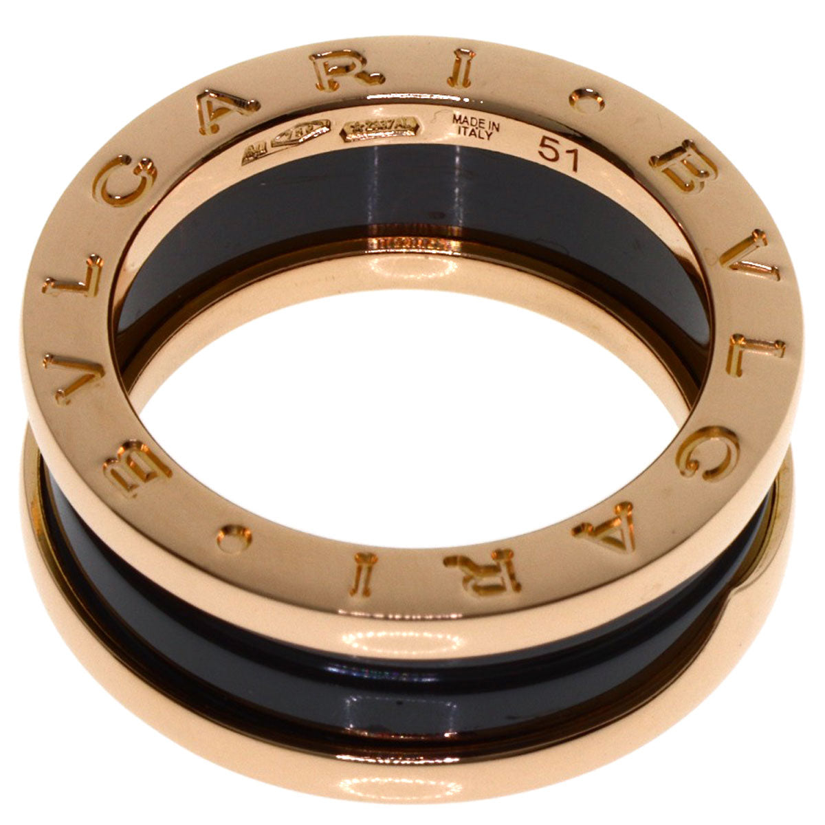 BVLGARI B.zero1 2-band Black Ceramic #51 Ring K18 Pink Gold Ladies [Used]