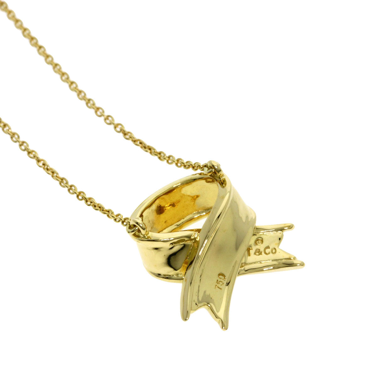 TIFFANY&Co. ribbon Necklace K18 Yellow Gold Ladies [Used]