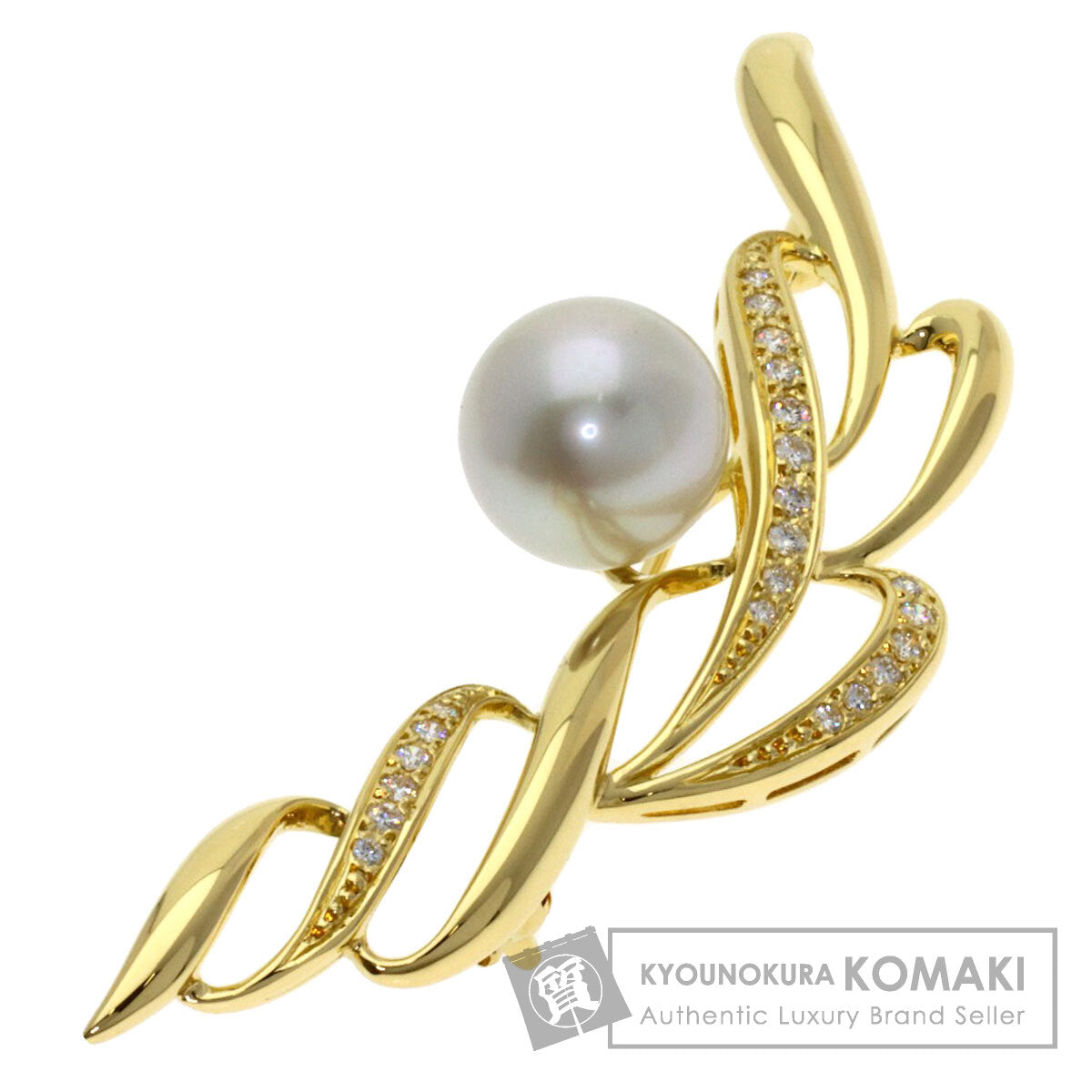 MIKIMOTO Pearl Pearl Diamond Brooch K18 Yellow Gold Ladies [Used]