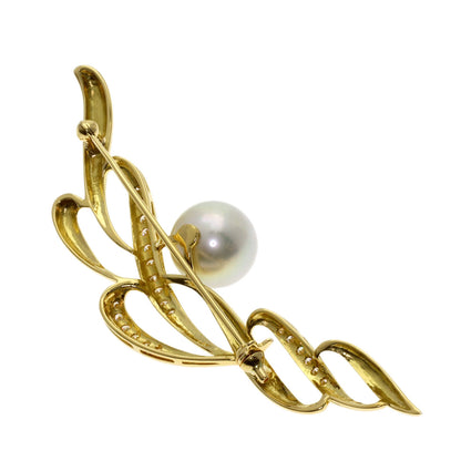 MIKIMOTO Pearl Pearl Diamond Brooch K18 Yellow Gold Ladies [Used]