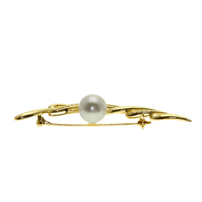 MIKIMOTO Pearl Pearl Diamond Brooch K18 Yellow Gold Ladies [Used]