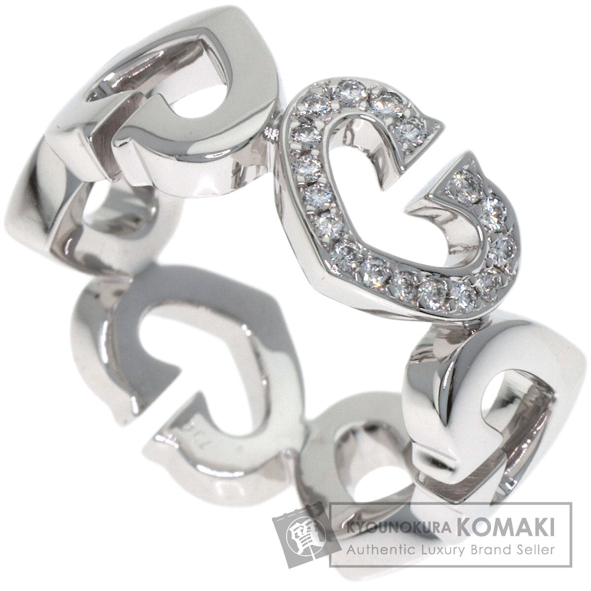 CARTIER C Heart Diamond # 48 Ring K18 White Gold Ladies [Used]