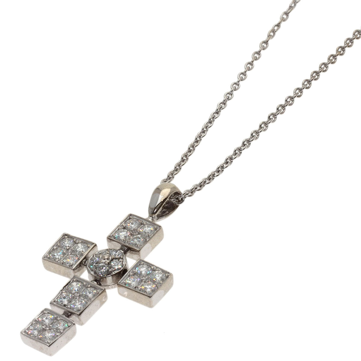 BVLGARI Lucia Latin Cross Diamond Necklace K18 White Gold Ladies [Used]