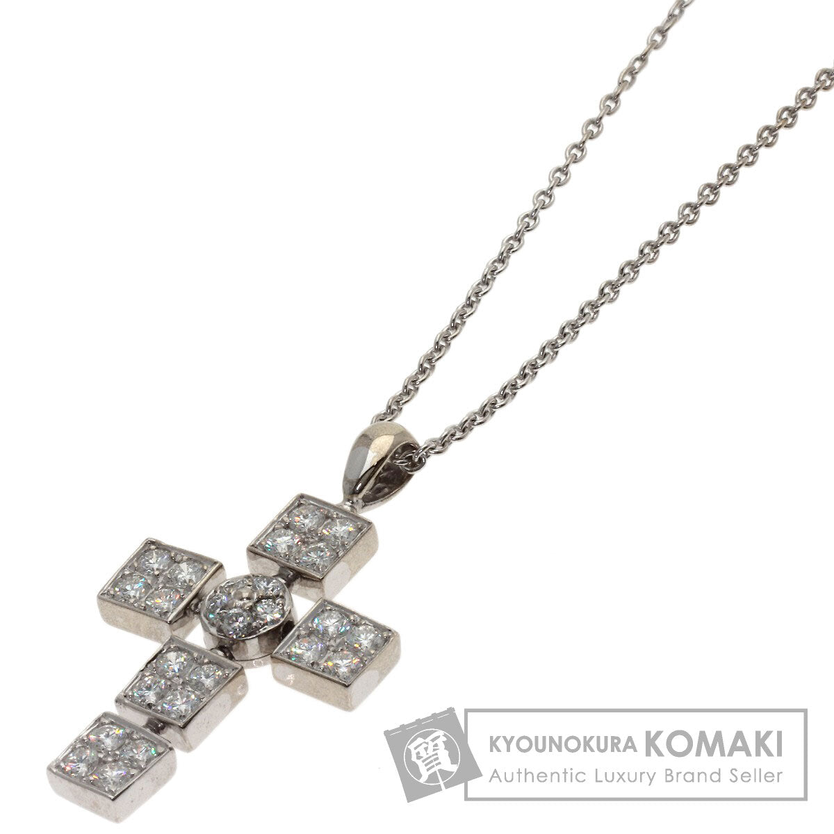 BVLGARI Lucia Latin Cross Diamond Necklace K18 White Gold Ladies [Used]