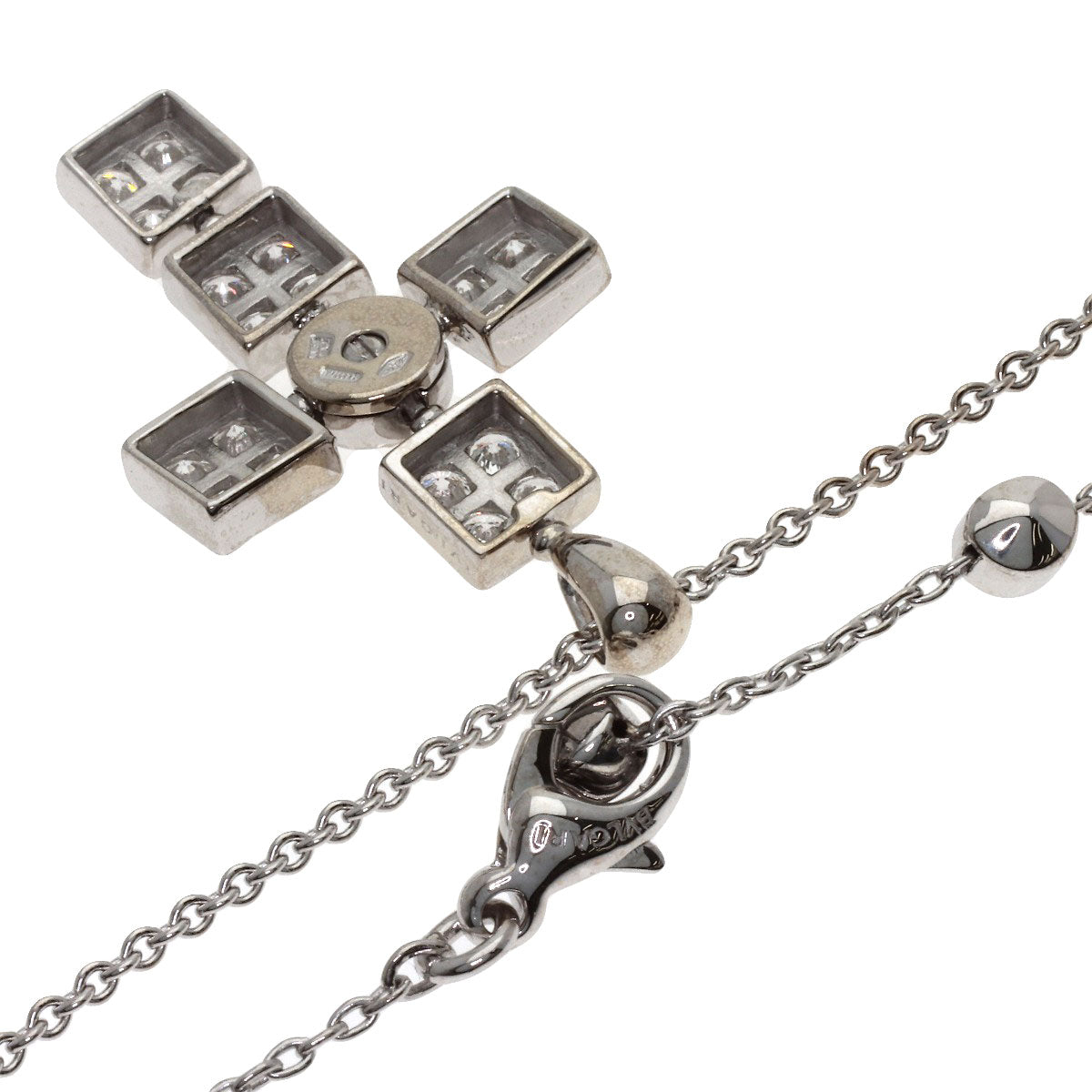BVLGARI Lucia Latin Cross Diamond Necklace K18 White Gold Ladies [Used]