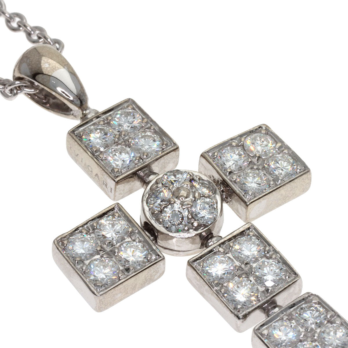 BVLGARI Lucia Latin Cross Diamond Necklace K18 White Gold Ladies [Used]