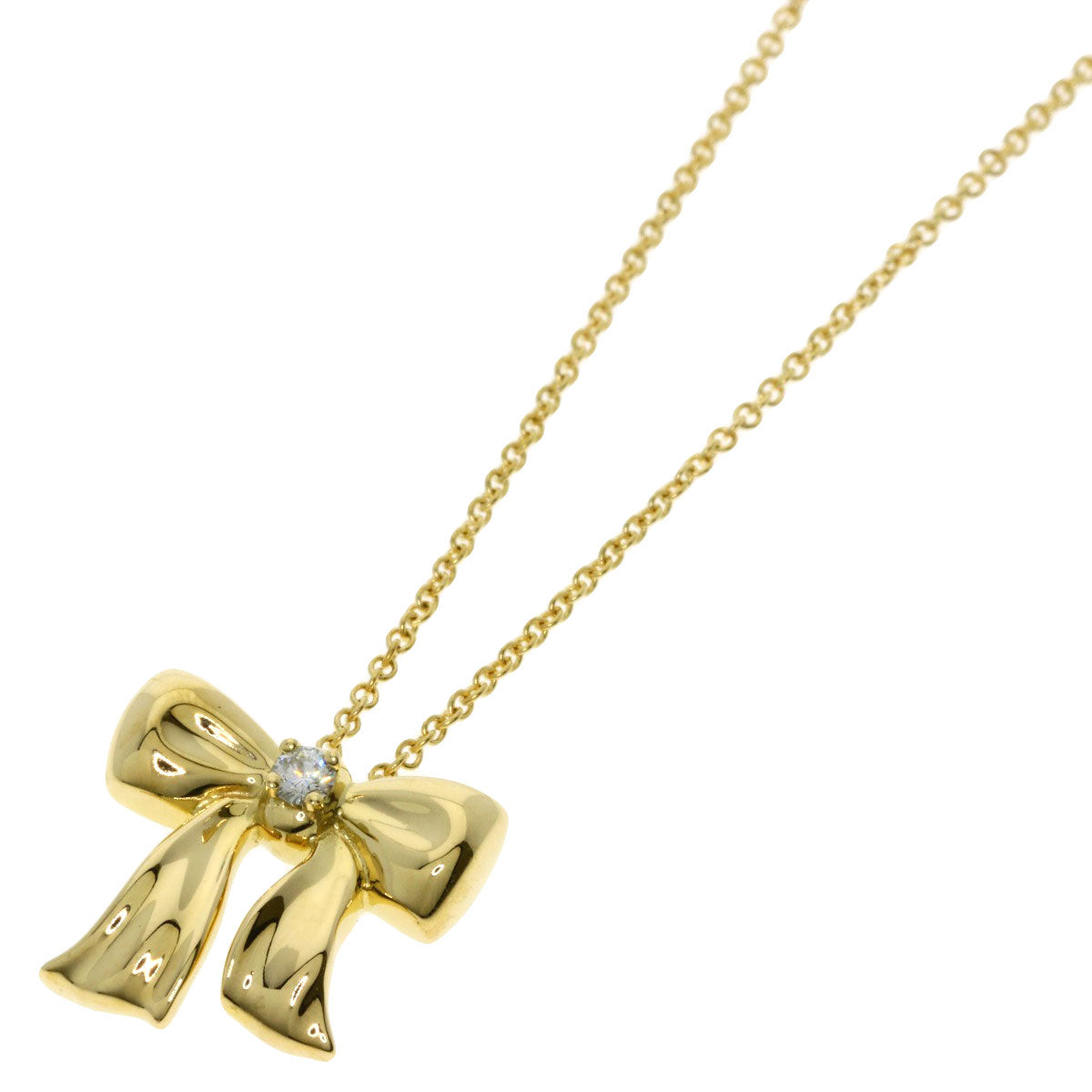 TIFFANY&Co. Ribbon 1P Diamond Necklace K18 Yellow Gold Ladies [Used]