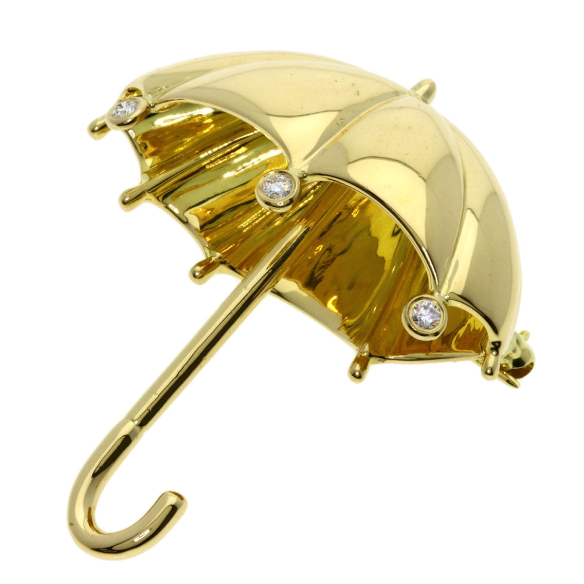 TIFFANY&Co. Umbrella 3P Diamond Brooch K18 Yellow Gold Ladies [Used]
