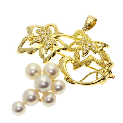 MIKIMOTO Pearl Pearl Diamond Brooch K18 Yellow Gold Ladies [Used]