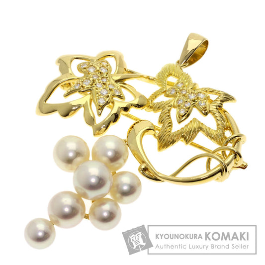 MIKIMOTO Pearl Pearl Diamond Brooch K18 Yellow Gold Ladies [Used]