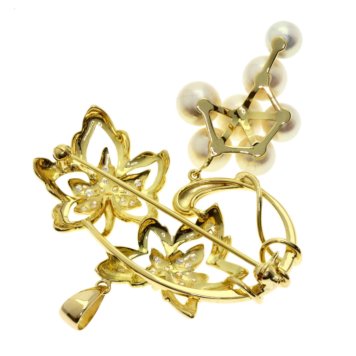 MIKIMOTO Pearl Pearl Diamond Brooch K18 Yellow Gold Ladies [Used]