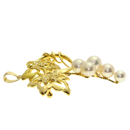 MIKIMOTO Pearl Pearl Diamond Brooch K18 Yellow Gold Ladies [Used]