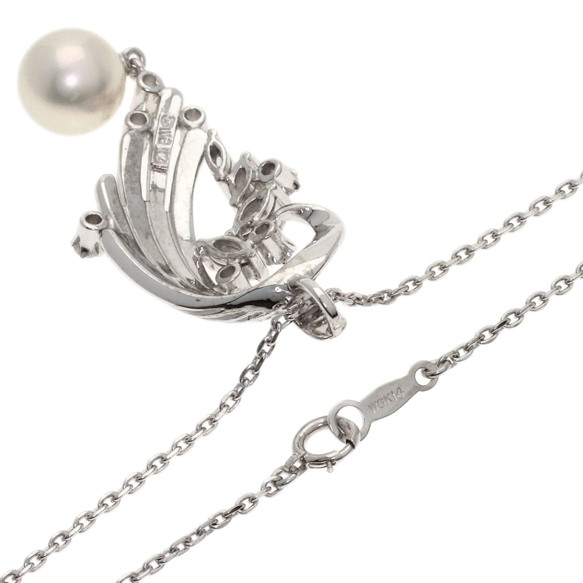 MIKIMOTO Pearl Pearl Diamond Necklace K14 White Gold Ladies [Used]
