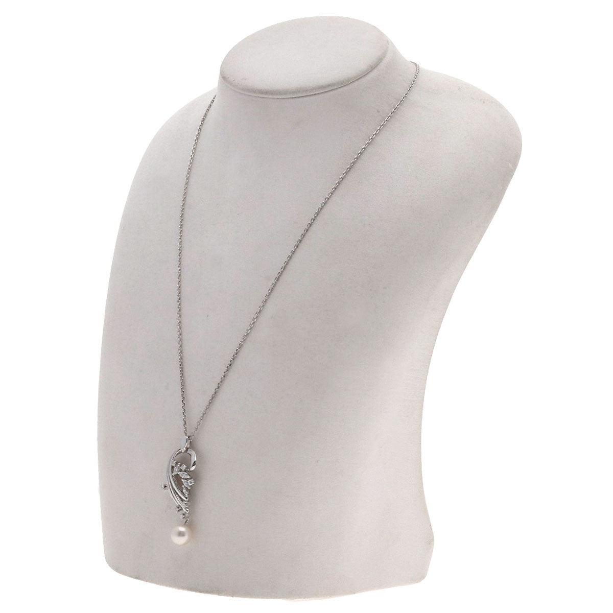 MIKIMOTO Pearl Pearl Diamond Necklace K14 White Gold Ladies [Used]