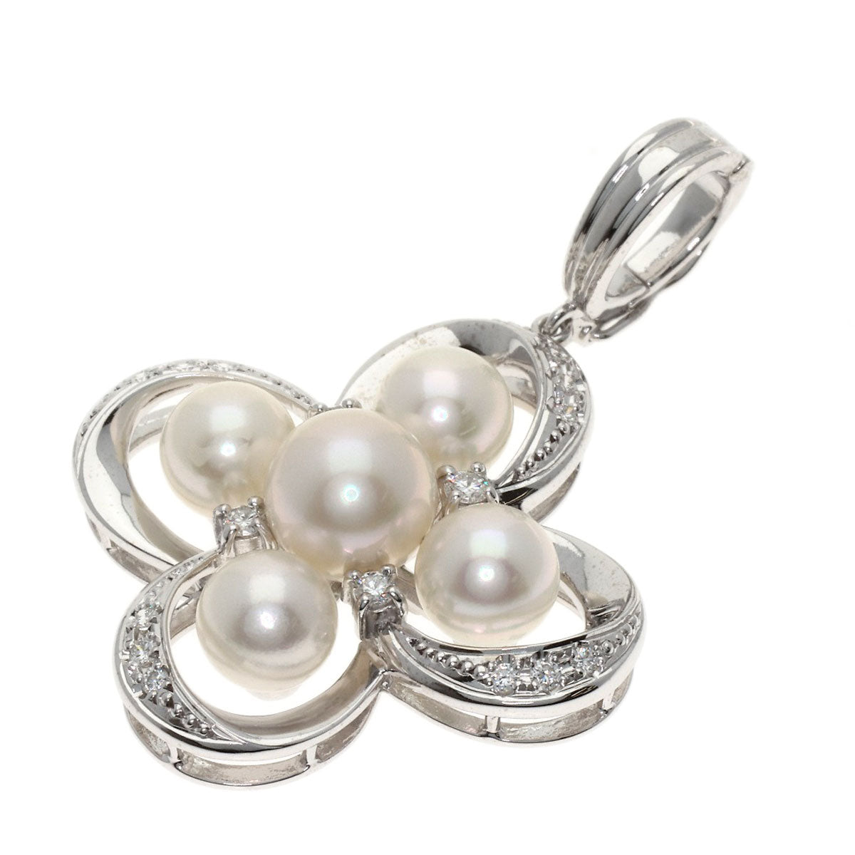 MIKIMOTO Pearl Pearl Diamond Pendant top K18 White Gold Ladies [Used]