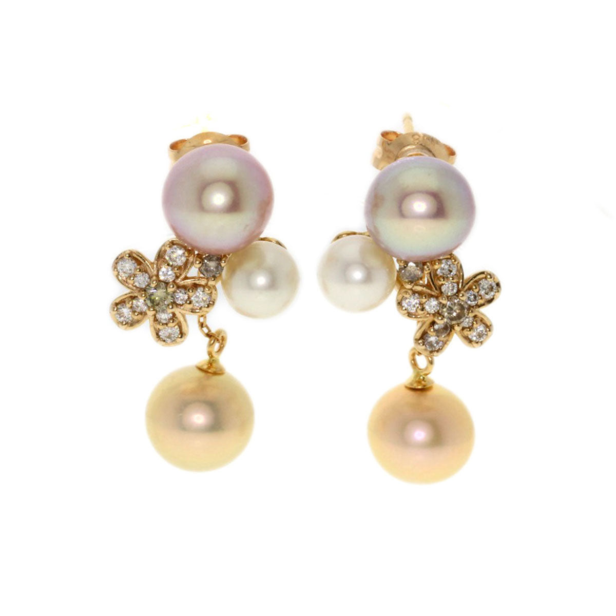 Ponte Vecchio Pearl Pearl Diamond earring K18 Pink Gold Ladies [Used]