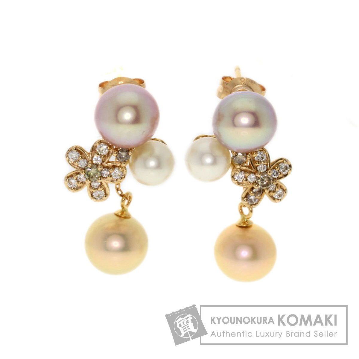Ponte Vecchio Pearl Pearl Diamond earring K18 Pink Gold Ladies [Used]