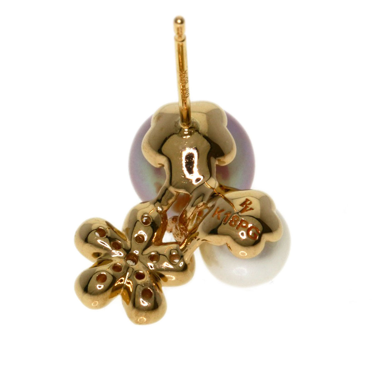 Ponte Vecchio Pearl Pearl Diamond earring K18 Pink Gold Ladies [Used]