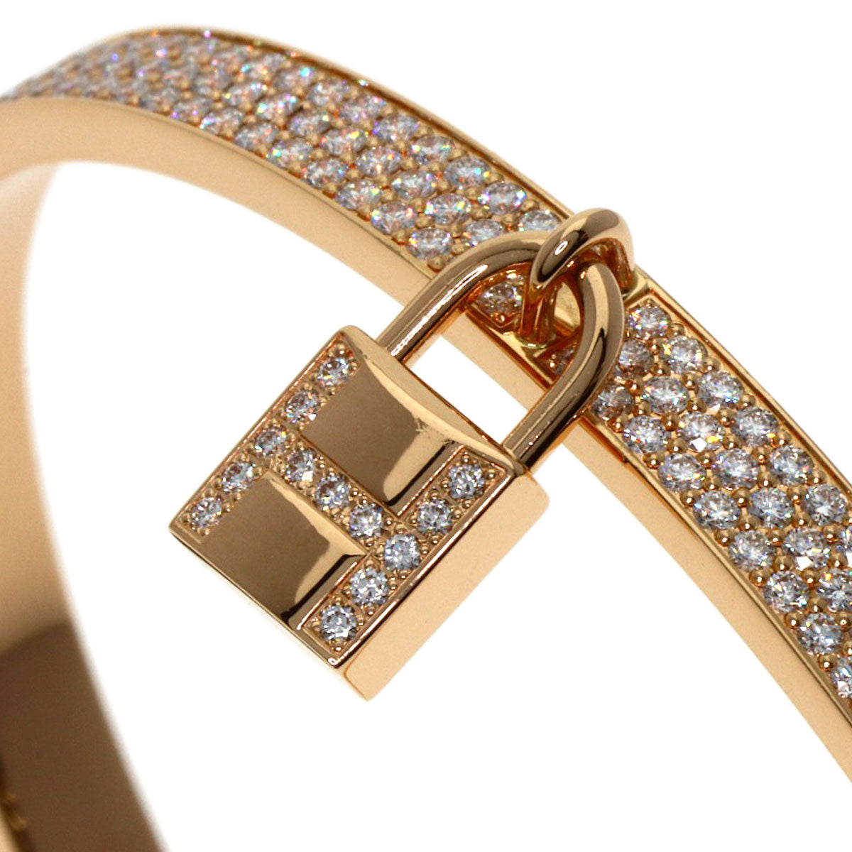 HERMES Kelly Clochette Full Diamond ST Size Bracelet K18 Pink Gold Ladies [Used]