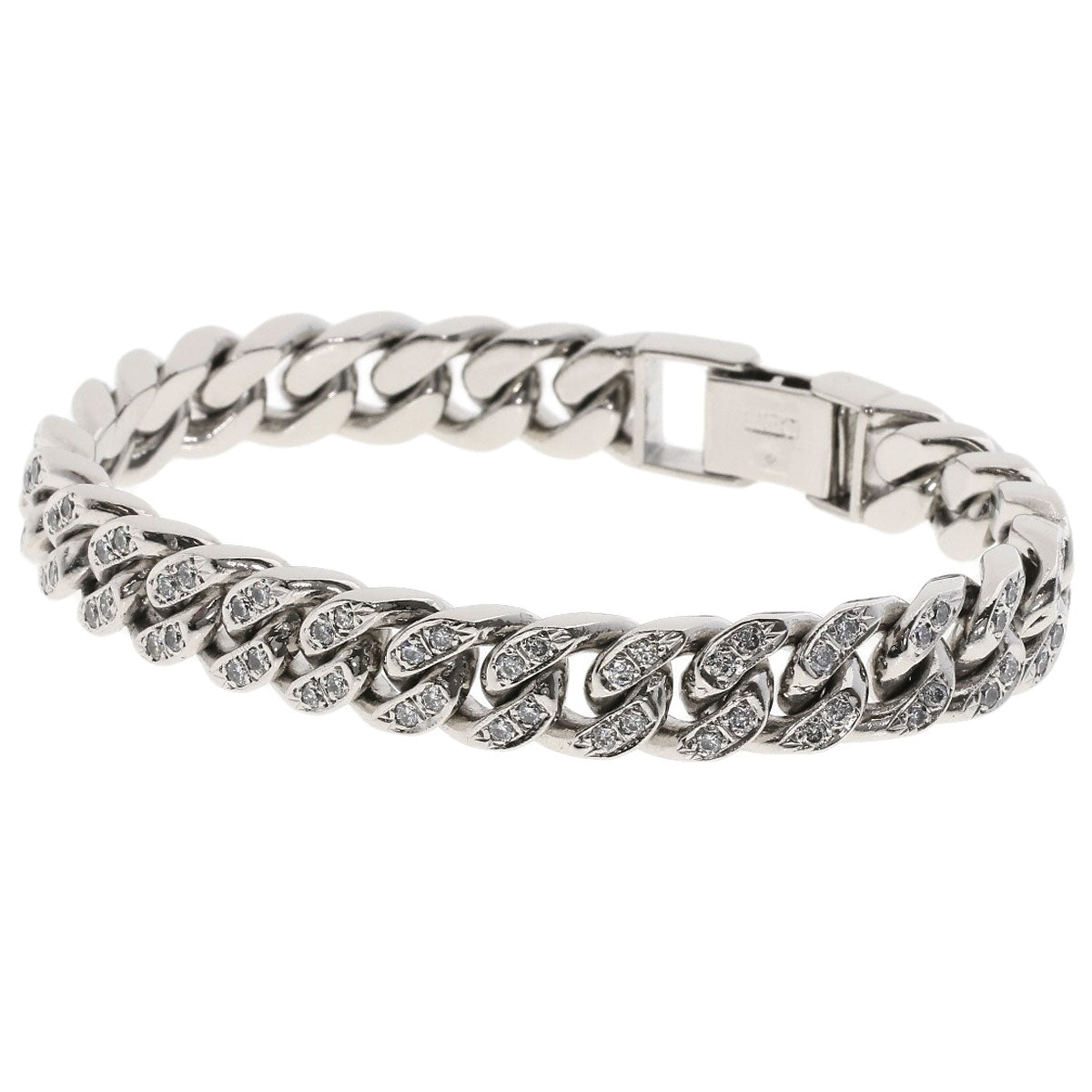 Curb chain Kihei 4 sides Diamond pure platinum Bracelet Platinum PT1000 71.2g　Ladies