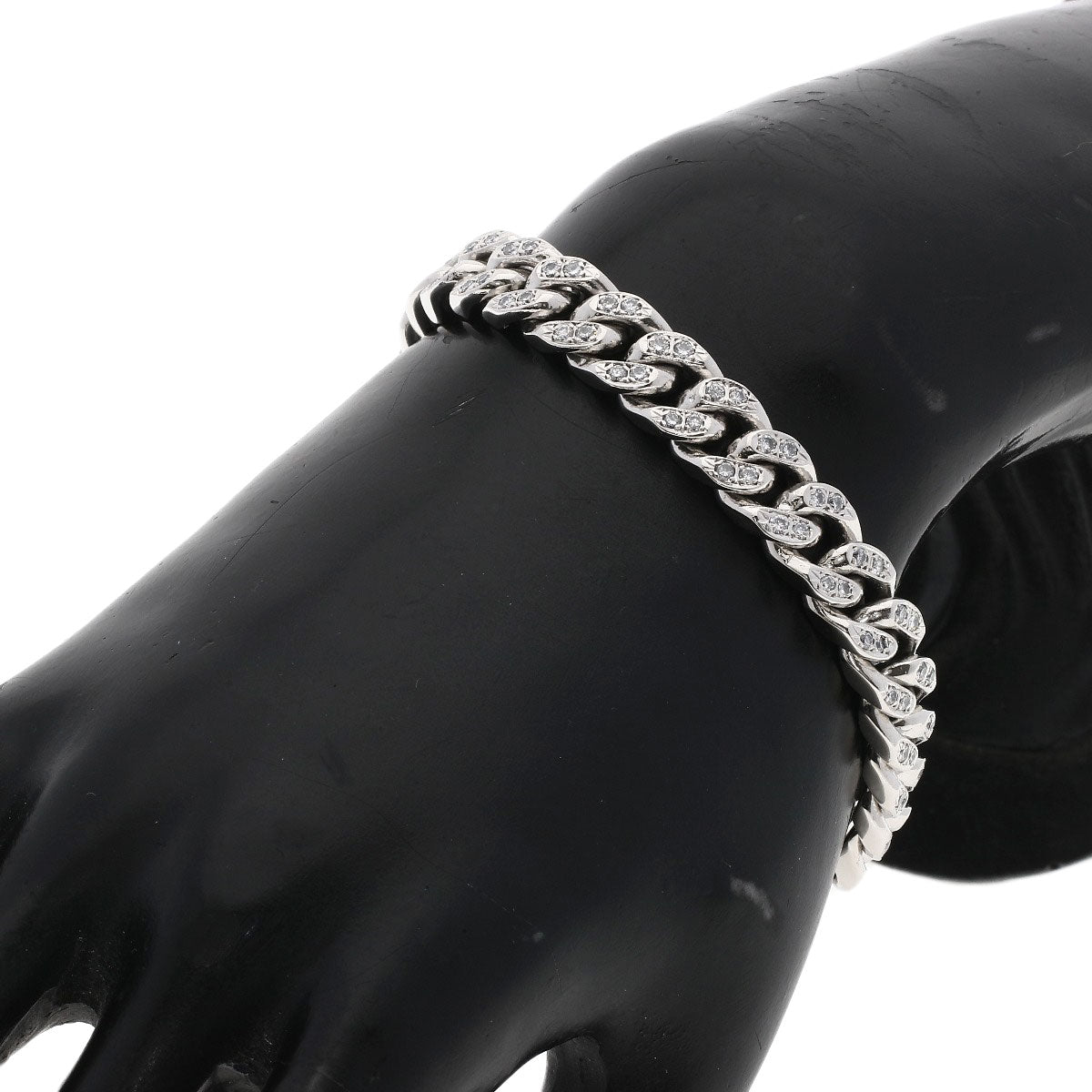 Curb chain Kihei 4 sides Diamond pure platinum Bracelet Platinum PT1000 71.2g　Ladies