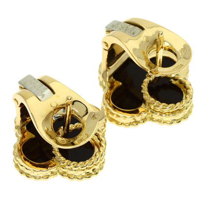 Van Cleef & Arpels Vintage Alhambra Onyx earring K18 Yellow Gold Ladies [Used]