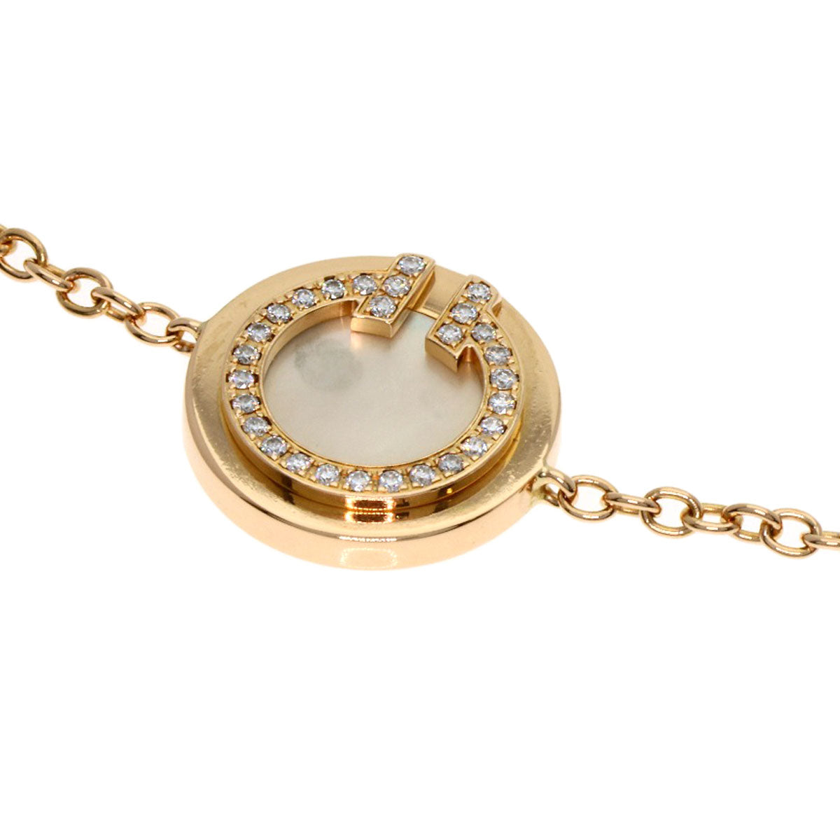 TIFFANY&Co. T TWO Circle Shell Diamond Bracelet K18 Pink Gold Ladies [Used]