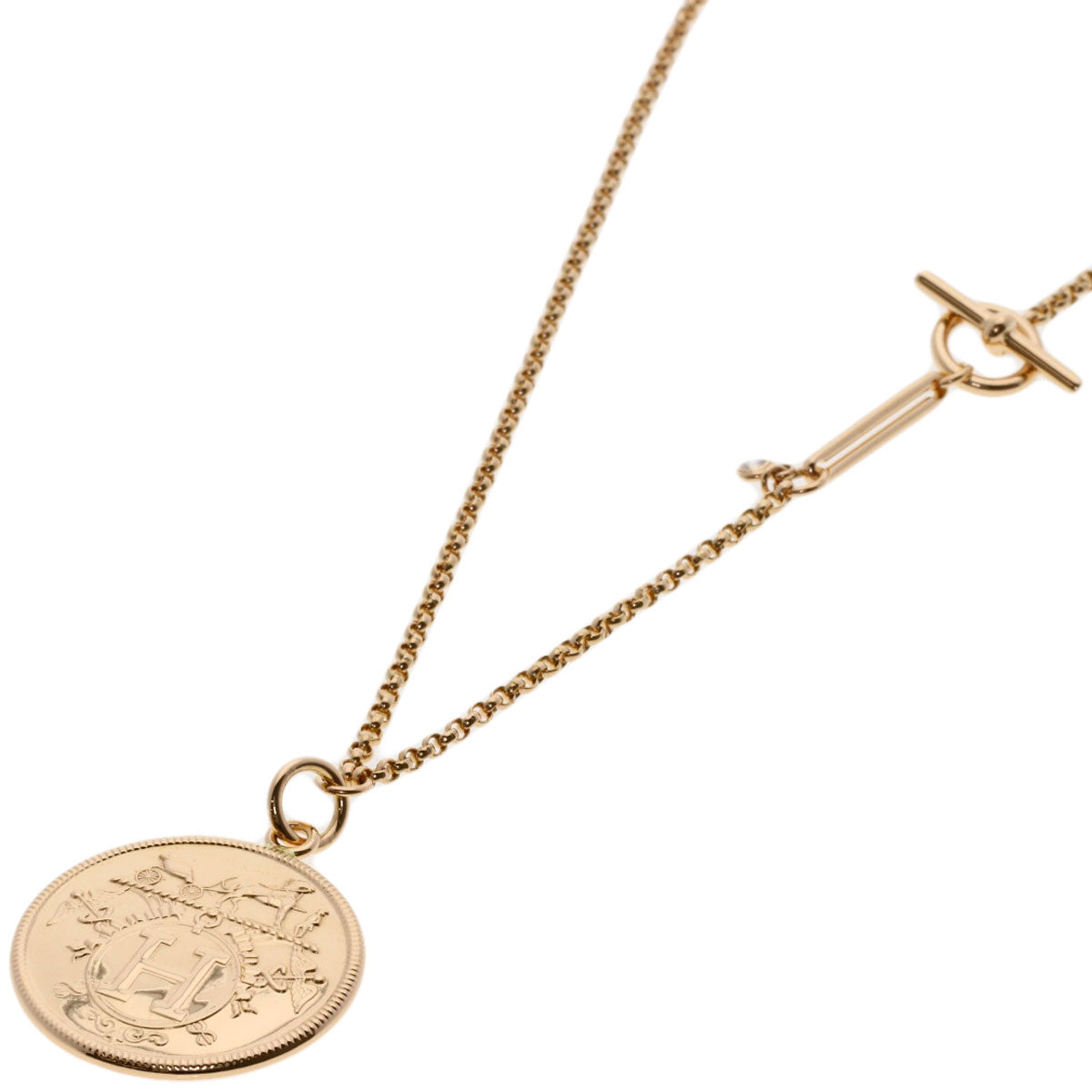 HERMES Exlibris MM 1P Diamond Necklace K18 Pink Gold Ladies [Used]