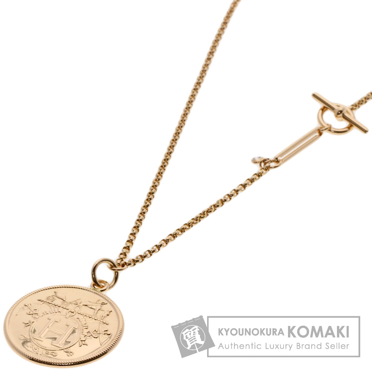 HERMES Exlibris MM 1P Diamond Necklace K18 Pink Gold Ladies [Used]