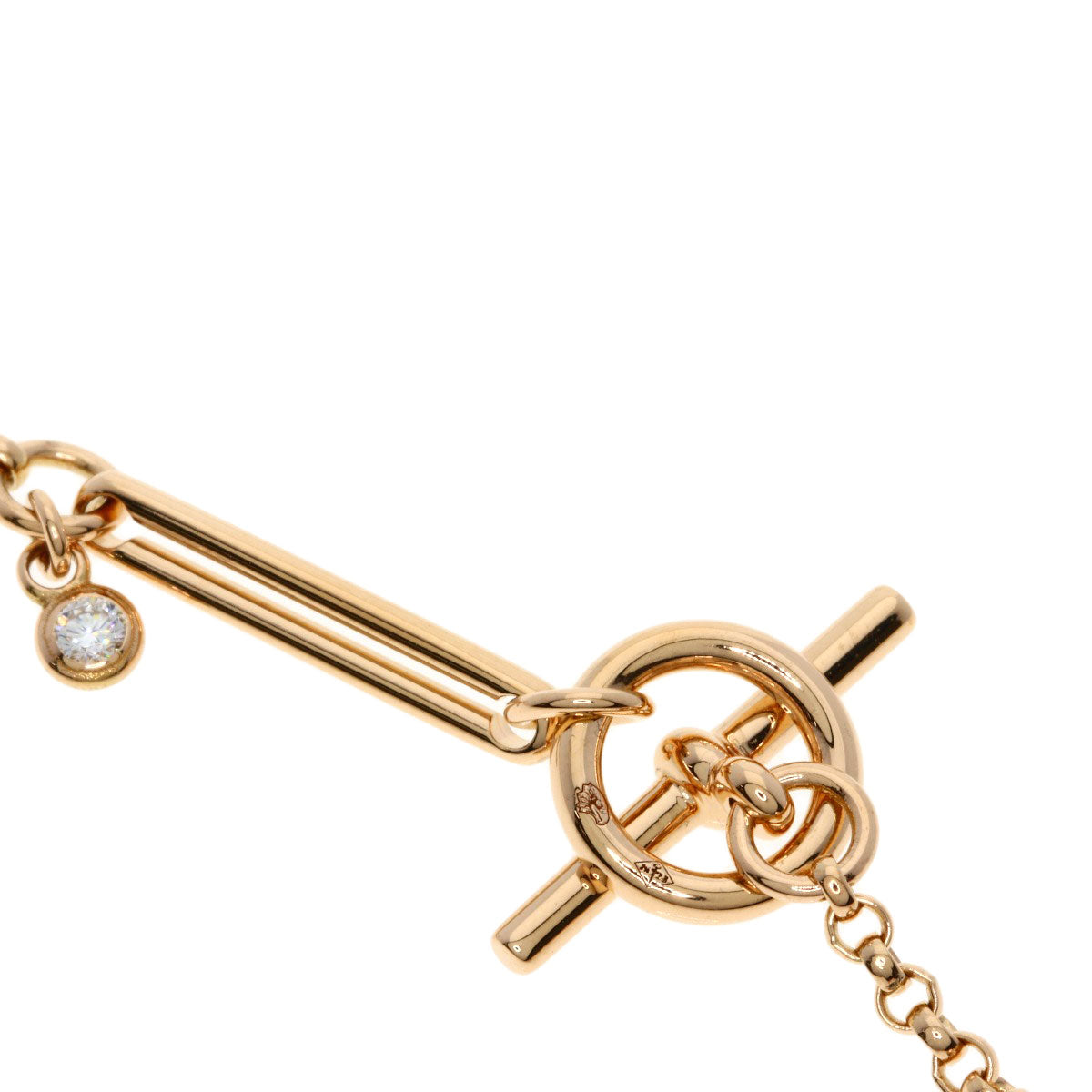 HERMES Exlibris MM 1P Diamond Necklace K18 Pink Gold Ladies [Used]