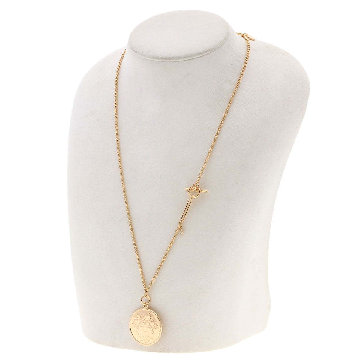 HERMES Exlibris MM 1P Diamond Necklace K18 Pink Gold Ladies [Used]
