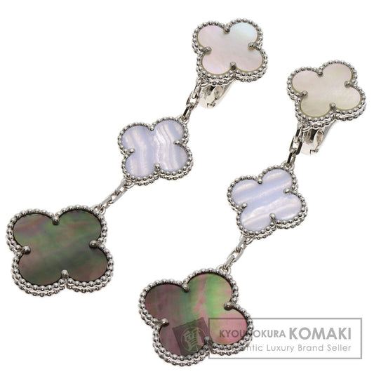Van Cleef & Arpels Magic Alhambra 3 Motif Chalcedony Shell earring K18 White Gold Ladies [Used]